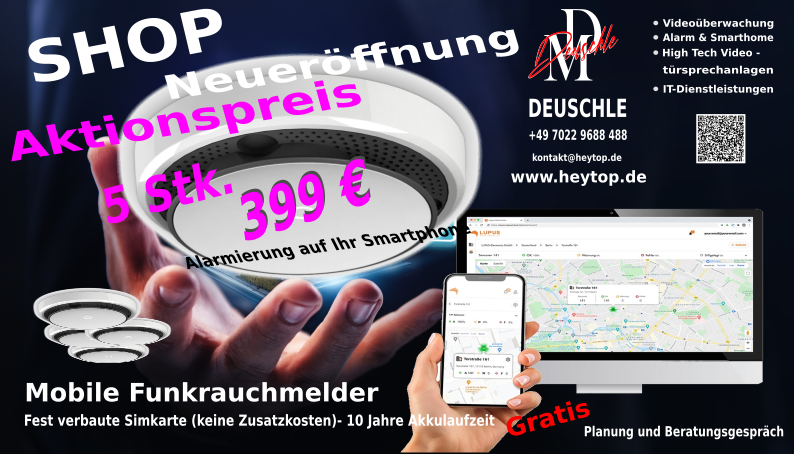 Aktionspreis 5 x SET Mobilfunkrauchmelder.
